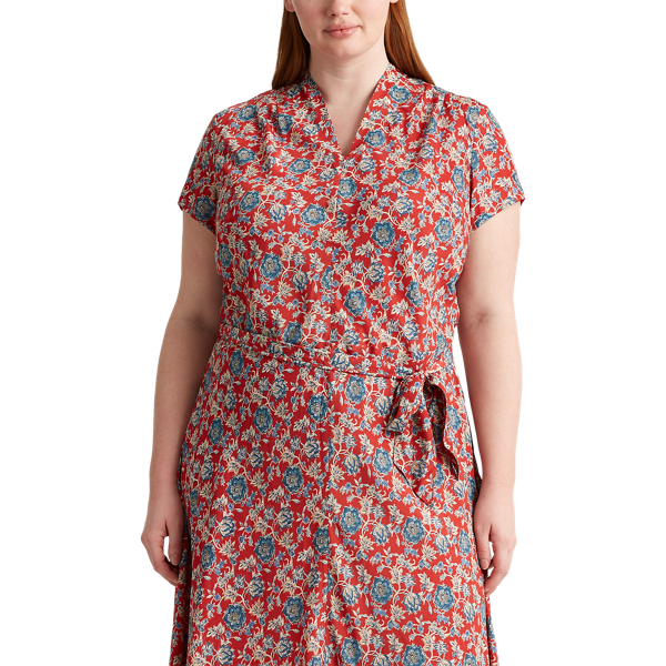 Red Multi Floral Crepe Midi Dress Lauren Woman 4