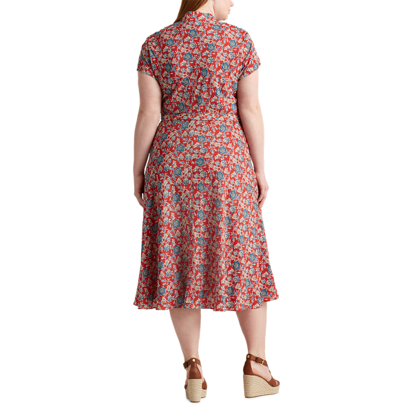 Red Multi Floral Crepe Midi Dress Lauren Woman 5