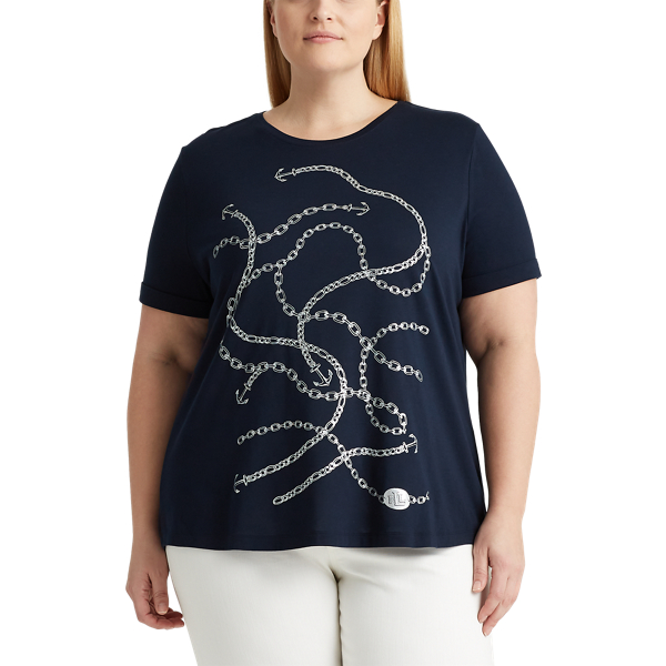 Lauren Navy Anchor-Print Cotton Tee Lauren Woman 3