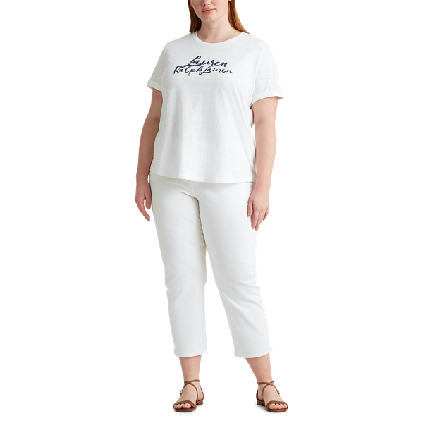 White Script Logo Cotton Tee Lauren Woman 2