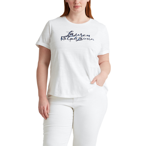 White Script Logo Cotton Tee Lauren Woman 3