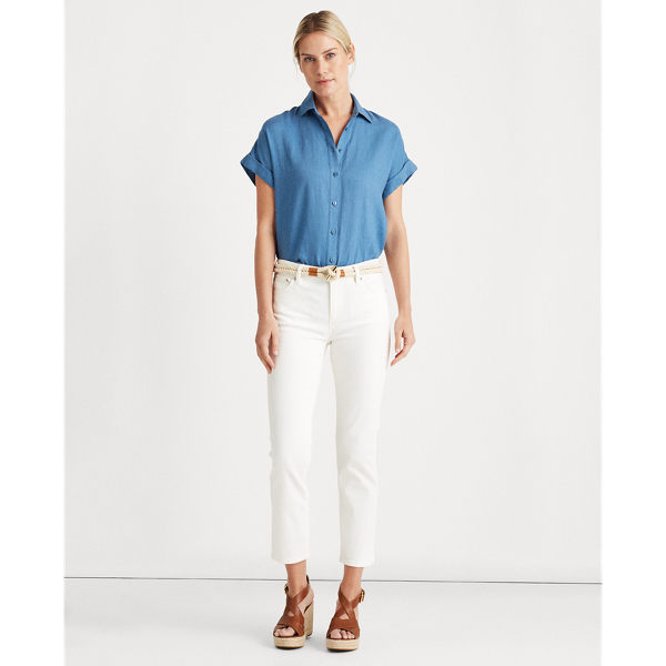 Classic Indigo Multi Linen Short-Sleeve Shirt Lauren 3