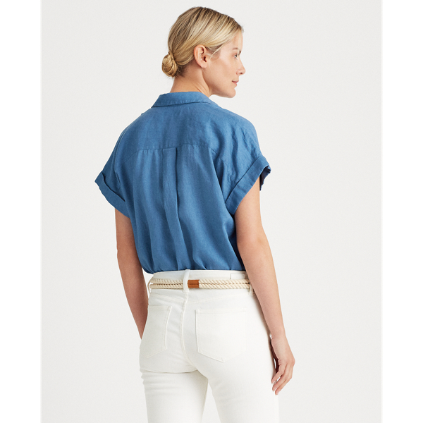 Classic Indigo Multi Linen Short-Sleeve Shirt Lauren 4