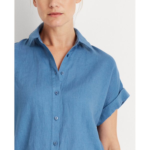 Classic Indigo Multi Linen Short-Sleeve Shirt Lauren 5