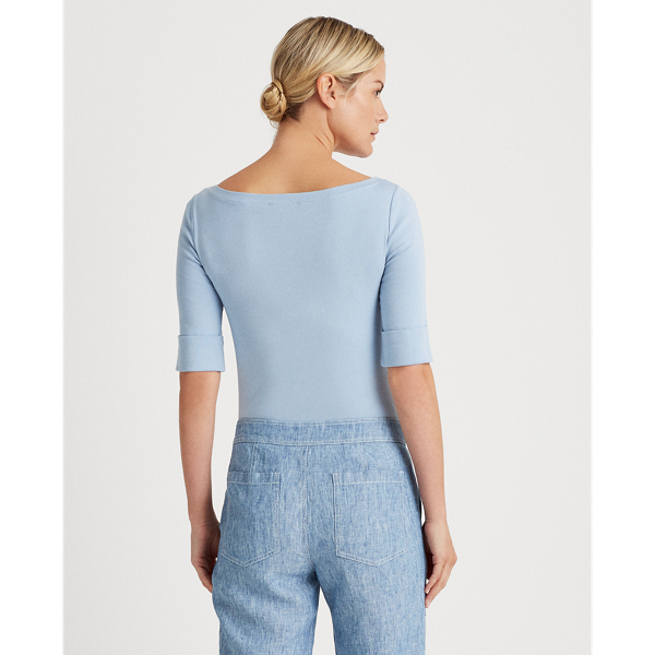 Estate Blue Cotton-Blend Boatneck Top Lauren 4