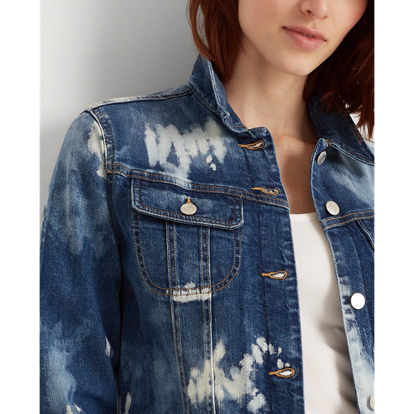 Coastal Blue Wash Bleach-Dye Denim Jacket Lauren 6