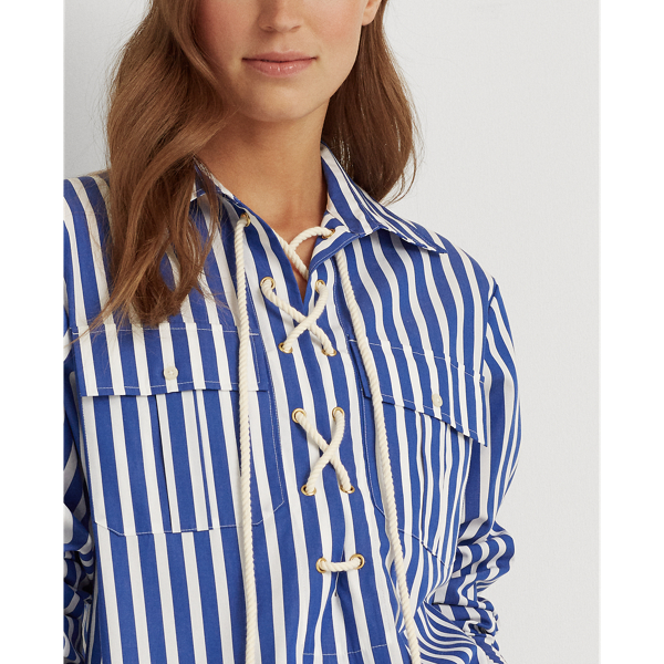 Blue/White Striped Lace-Up Shirt Lauren 5