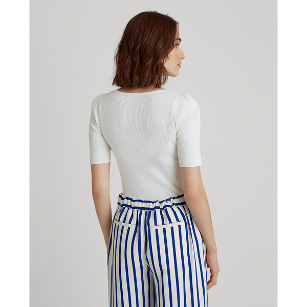 White Cotton-Blend Puff-Sleeve Top Lauren 4