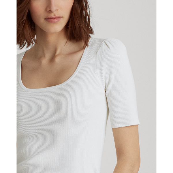 White Cotton-Blend Puff-Sleeve Top Lauren 5