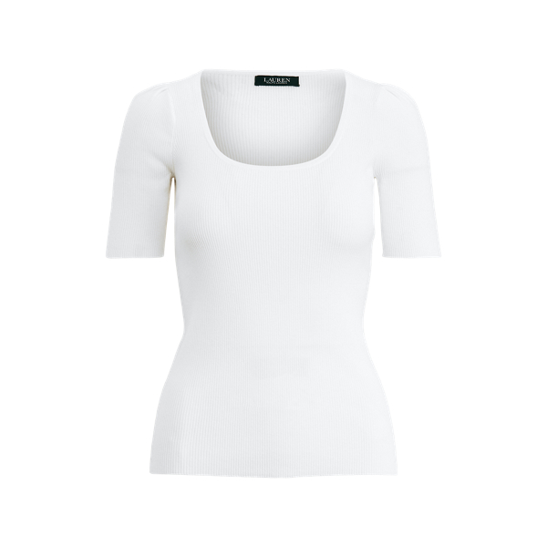 Cotton-Blend Puff-Sleeve Top Lauren em 1