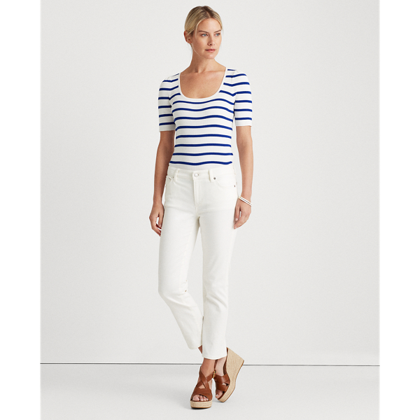 White/Heritage Royal Striped Puff-Sleeve Top Lauren 3