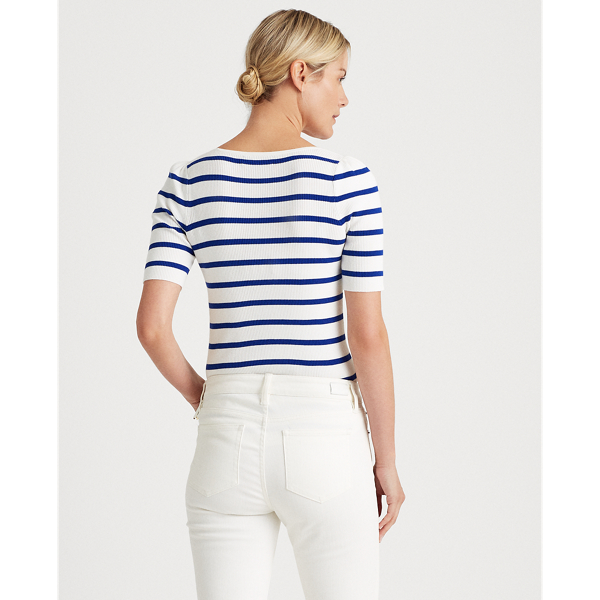 White/Heritage Royal Striped Puff-Sleeve Top Lauren 4
