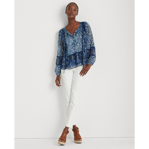 Blue Multi Floral Georgette Peplum Top Lauren 3