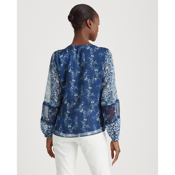 Blue Multi Floral Georgette Peplum Top Lauren 4