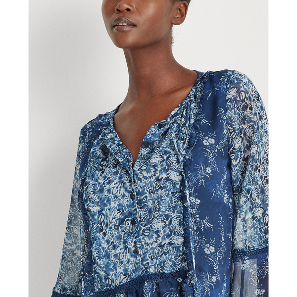 Blue Multi Floral Georgette Peplum Top Lauren 5