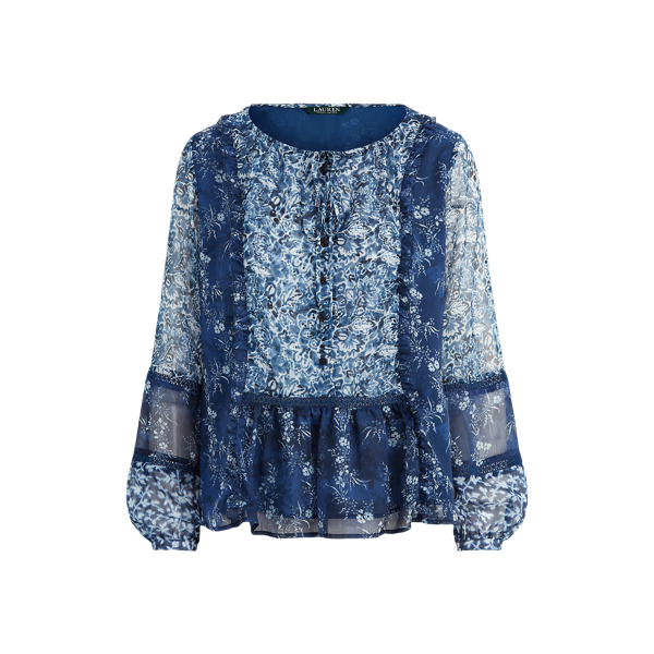 Floral Georgette Peplum Top Lauren em 1