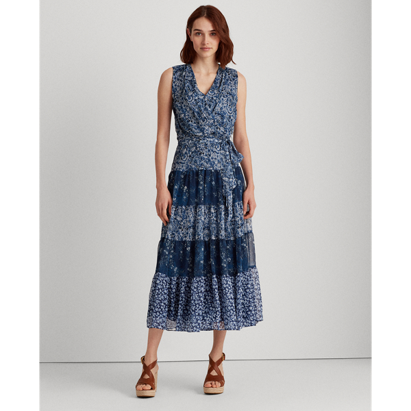Blue Multi Tiered Georgette Dress Lauren 4