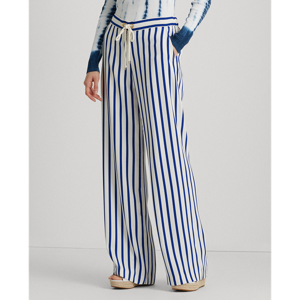 Blue/Cream Striped Satin Wide-Leg Trouser Lauren 3