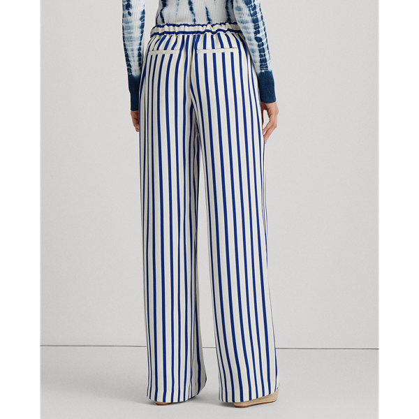 Blue/Cream Striped Satin Wide-Leg Trouser Lauren 4