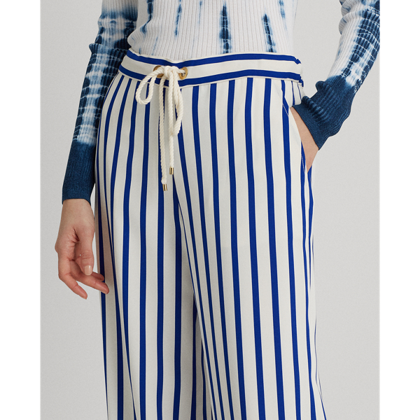 Blue/Cream Striped Satin Wide-Leg Trouser Lauren 5