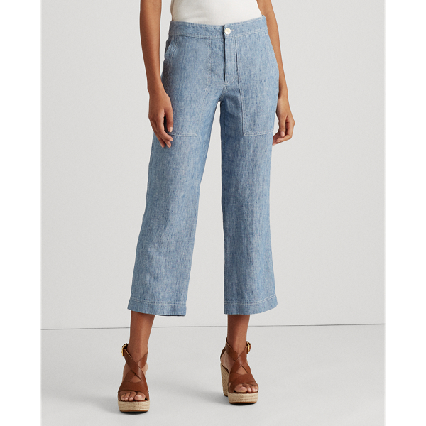 Blue Chambray Wide-Leg Linen Trousers Lauren 3