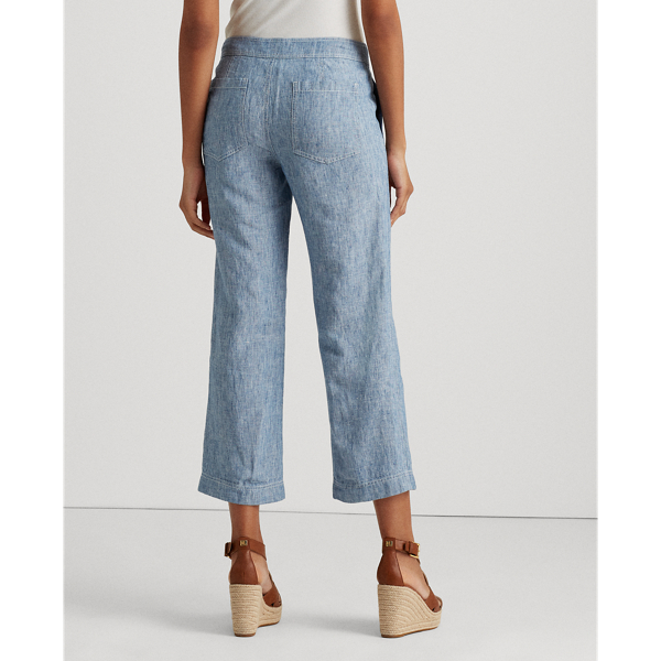 Blue Chambray Wide-Leg Linen Trousers Lauren 4