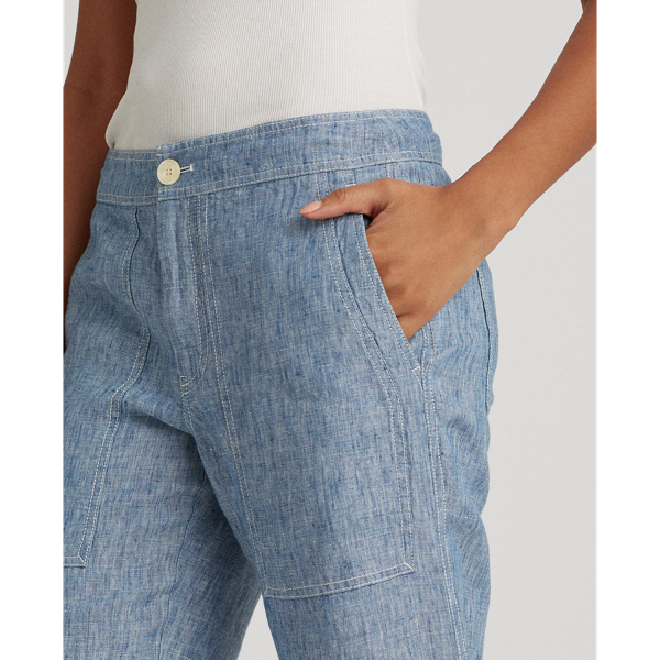 Blue Chambray Wide-Leg Linen Trousers Lauren 5