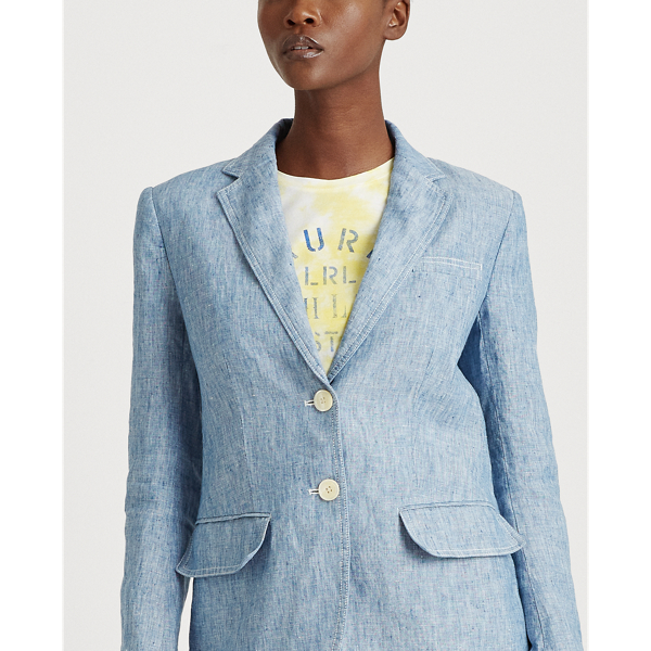 Blue Chambray-Linen Blazer Lauren 5