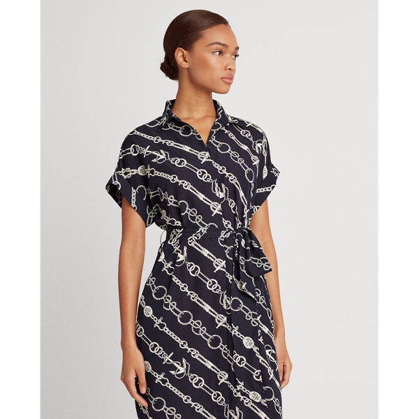 Robe-chemise motif ancre en cr&ecirc;pe Lauren en Bleu marine Lauren/Cr&egrave;me p&acirc;le 4