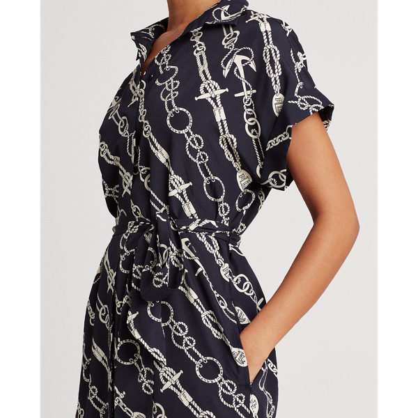 Robe-chemise motif ancre en cr&ecirc;pe Lauren en Bleu marine Lauren/Cr&egrave;me p&acirc;le 6