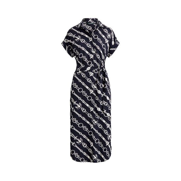 Robe-chemise motif ancre en cr&ecirc;pe Lauren en Bleu marine Lauren/Cr&egrave;me p&acirc;le 2