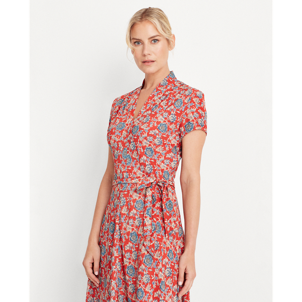 Red Multi Floral Crepe Midi Dress Lauren 4