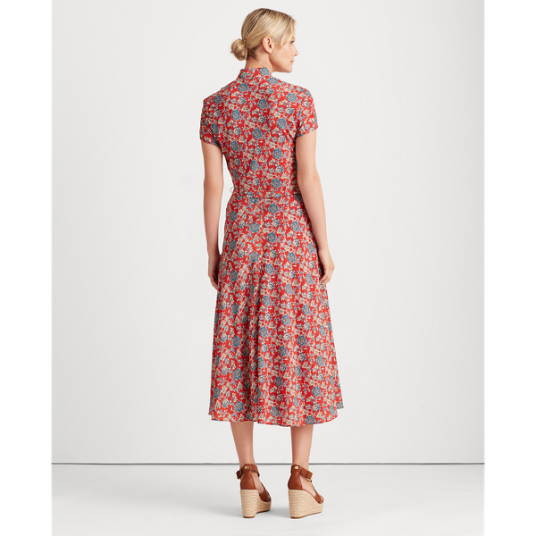 Red Multi Floral Crepe Midi Dress Lauren 5