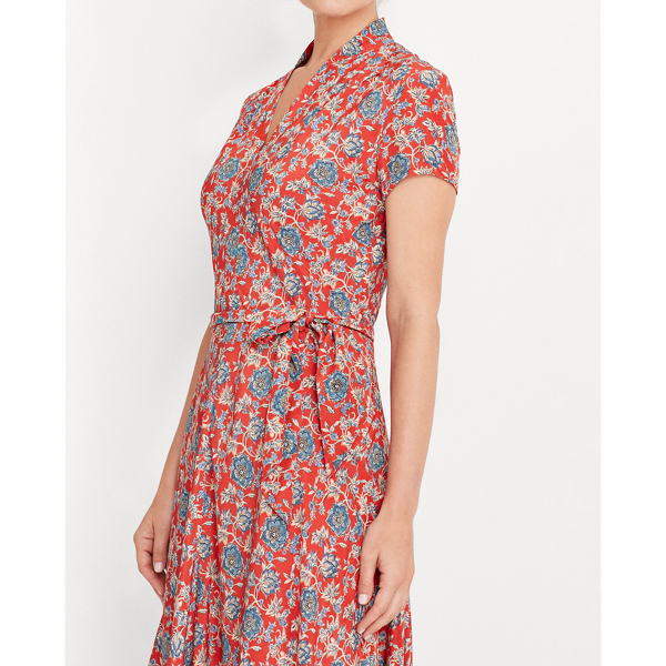 Red Multi Floral Crepe Midi Dress Lauren 6