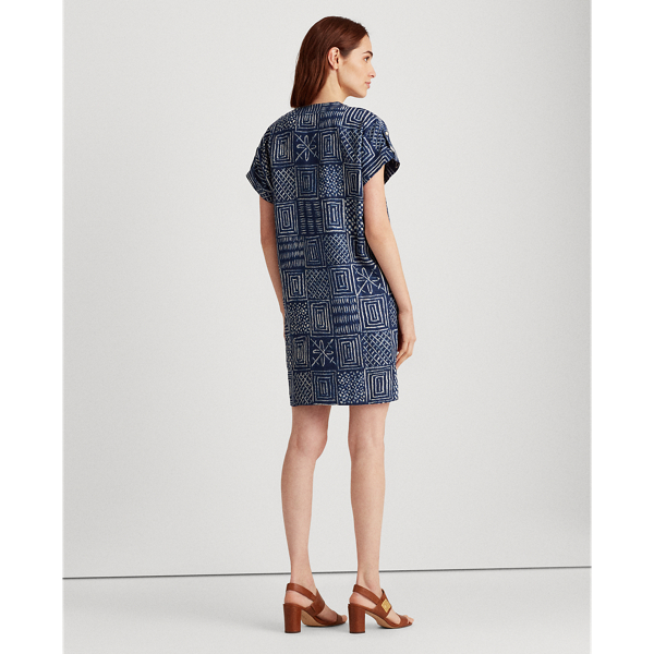 Dark Blue Multi Print Linen Shift Dress Lauren 5