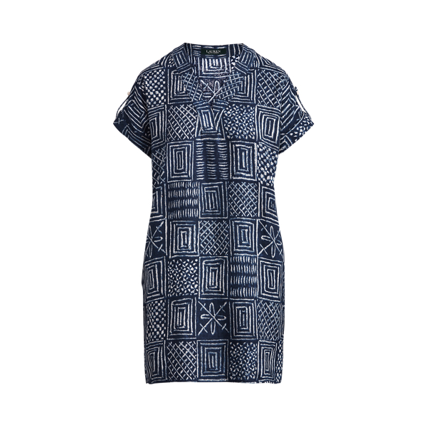 Dark Blue Multi Print Linen Shift Dress Lauren 2