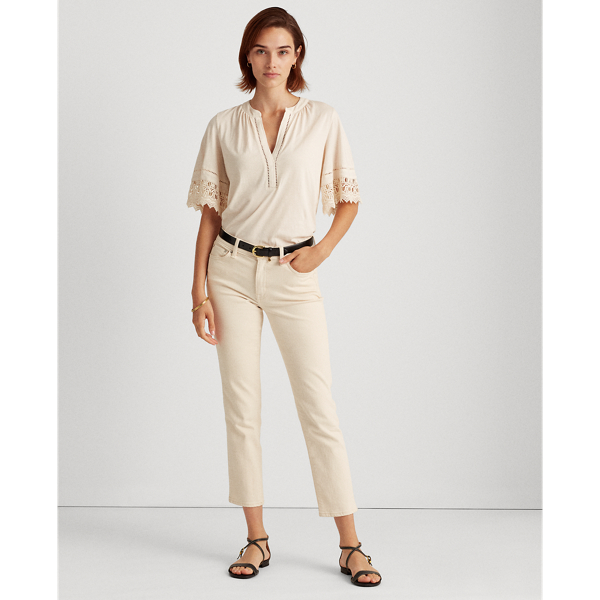 Top aus Baumwolljersey mit Spitze Lauren in Mascarpone-Creme 3