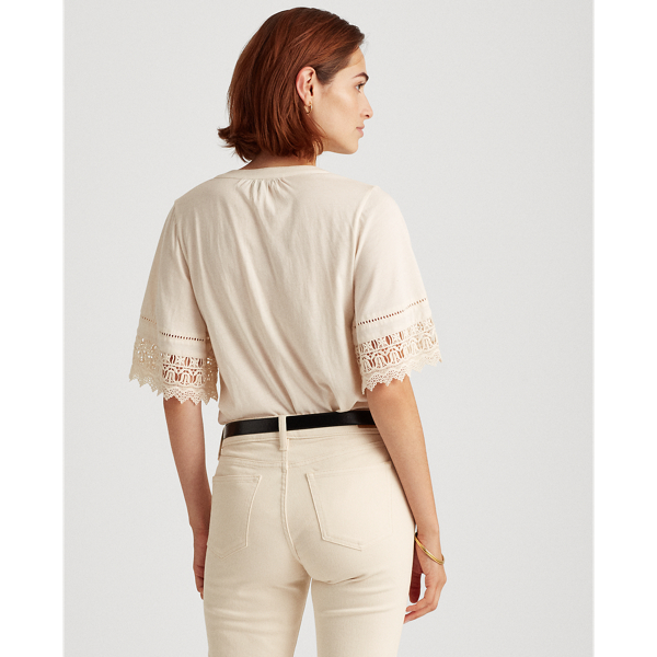 Top aus Baumwolljersey mit Spitze Lauren in Mascarpone-Creme 4