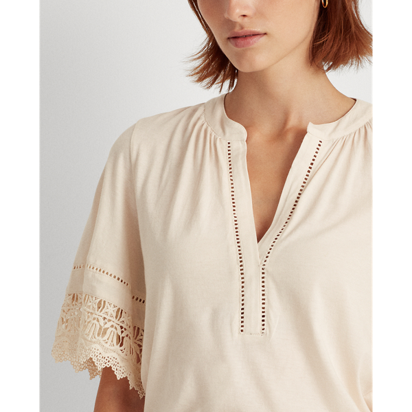 Top aus Baumwolljersey mit Spitze Lauren in Mascarpone-Creme 5