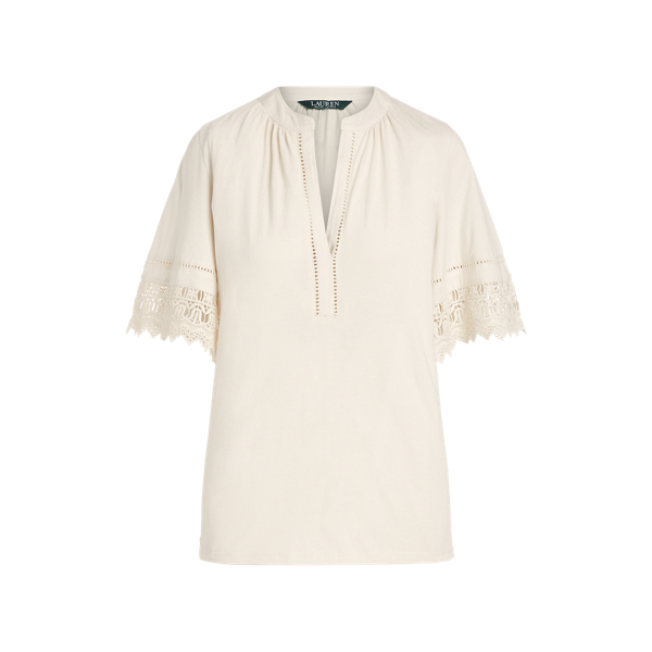 Top aus Baumwolljersey mit Spitze Lauren in Mascarpone-Creme 2
