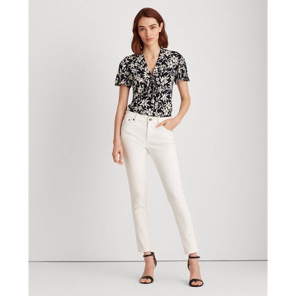 Lauren Navy/Cream Tie-Neck Floral Jersey Top Lauren 3
