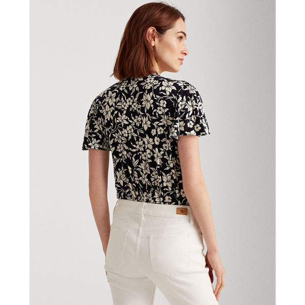 Lauren Navy/Cream Tie-Neck Floral Jersey Top Lauren 4