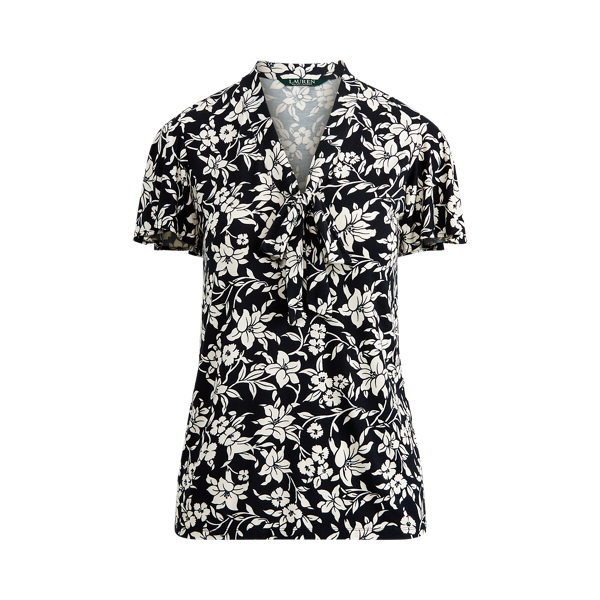 Tie-Neck Floral Jersey Top Lauren 1