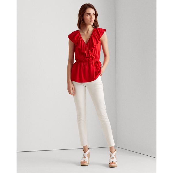 Orient Red Ruffle-Trim Jersey Top Lauren 3
