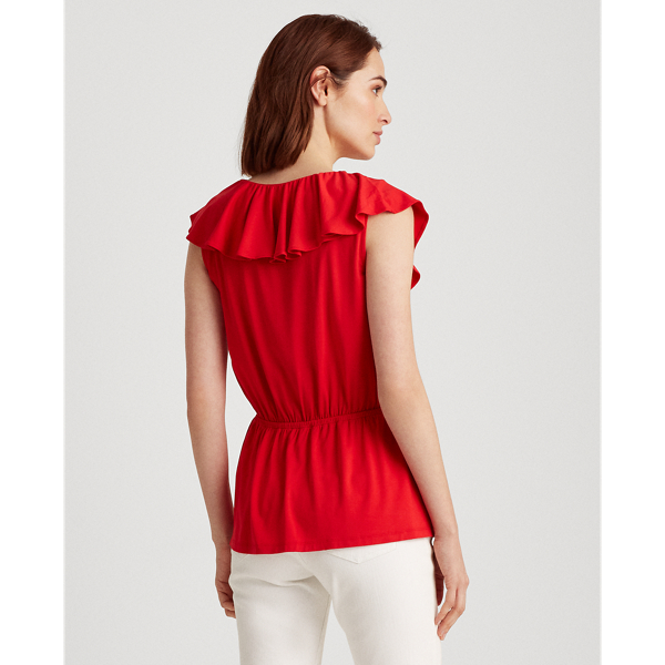 Orient Red Ruffle-Trim Jersey Top Lauren 4