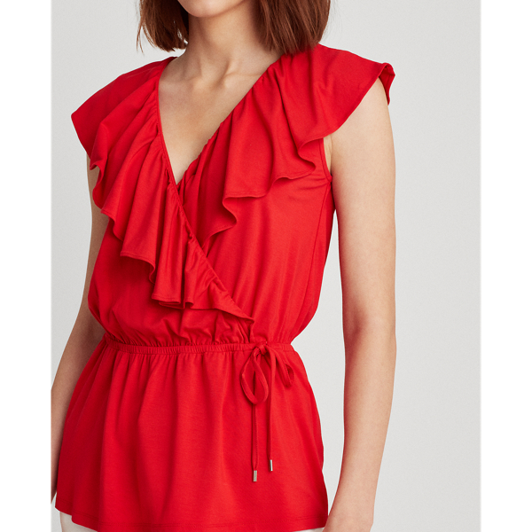 Orient Red Ruffle-Trim Jersey Top Lauren 5