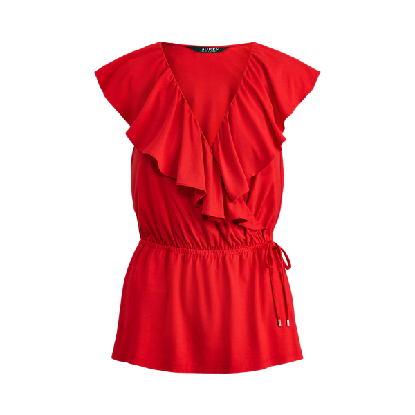 Orient Red Ruffle-Trim Jersey Top Lauren 2