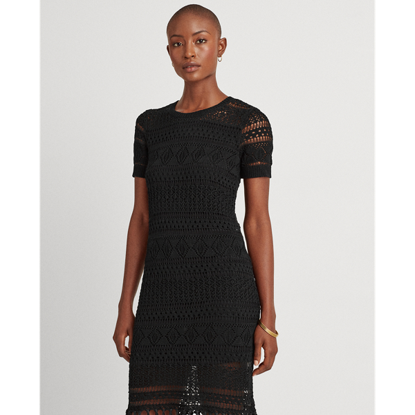 Black Pointelle Short-Sleeve Dress Lauren 4