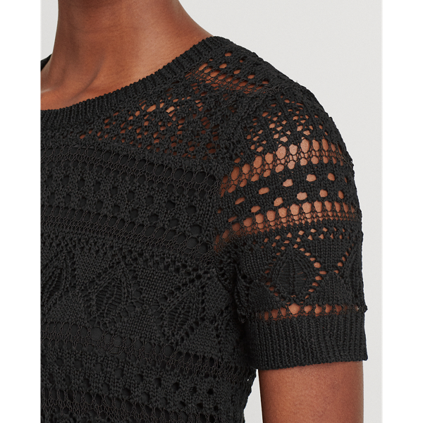 Black Pointelle Short-Sleeve Dress Lauren 6