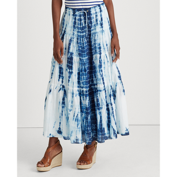 Blue Multi Tie-Dye Tiered Peasant Skirt Lauren 4